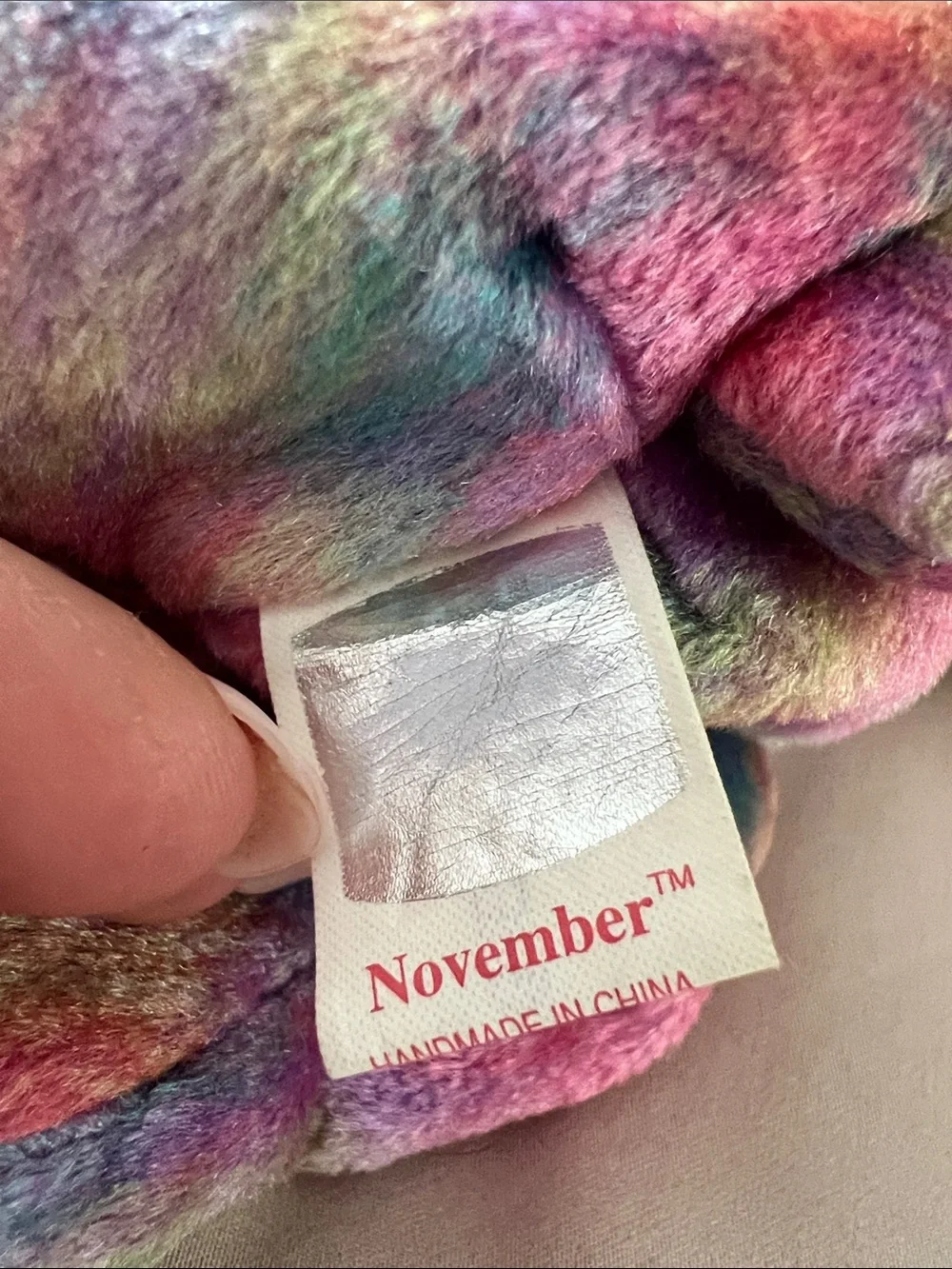 Ty November Birthday Bear Plush 2001 Rainbow Tie Dye Topaz Birthstone Teddy 8”